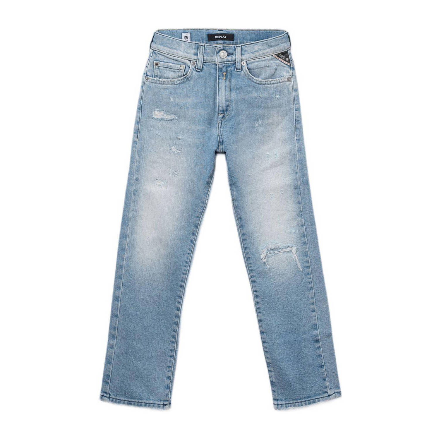 Replay slim fit jeans light blue denim Blauw Effen 176