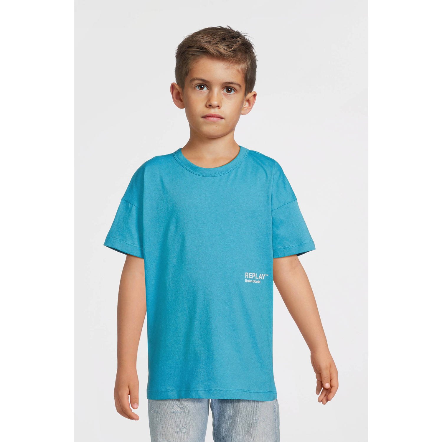 Replay T-shirt Blauw Jongens Katoen Ronde hals Effen 140
