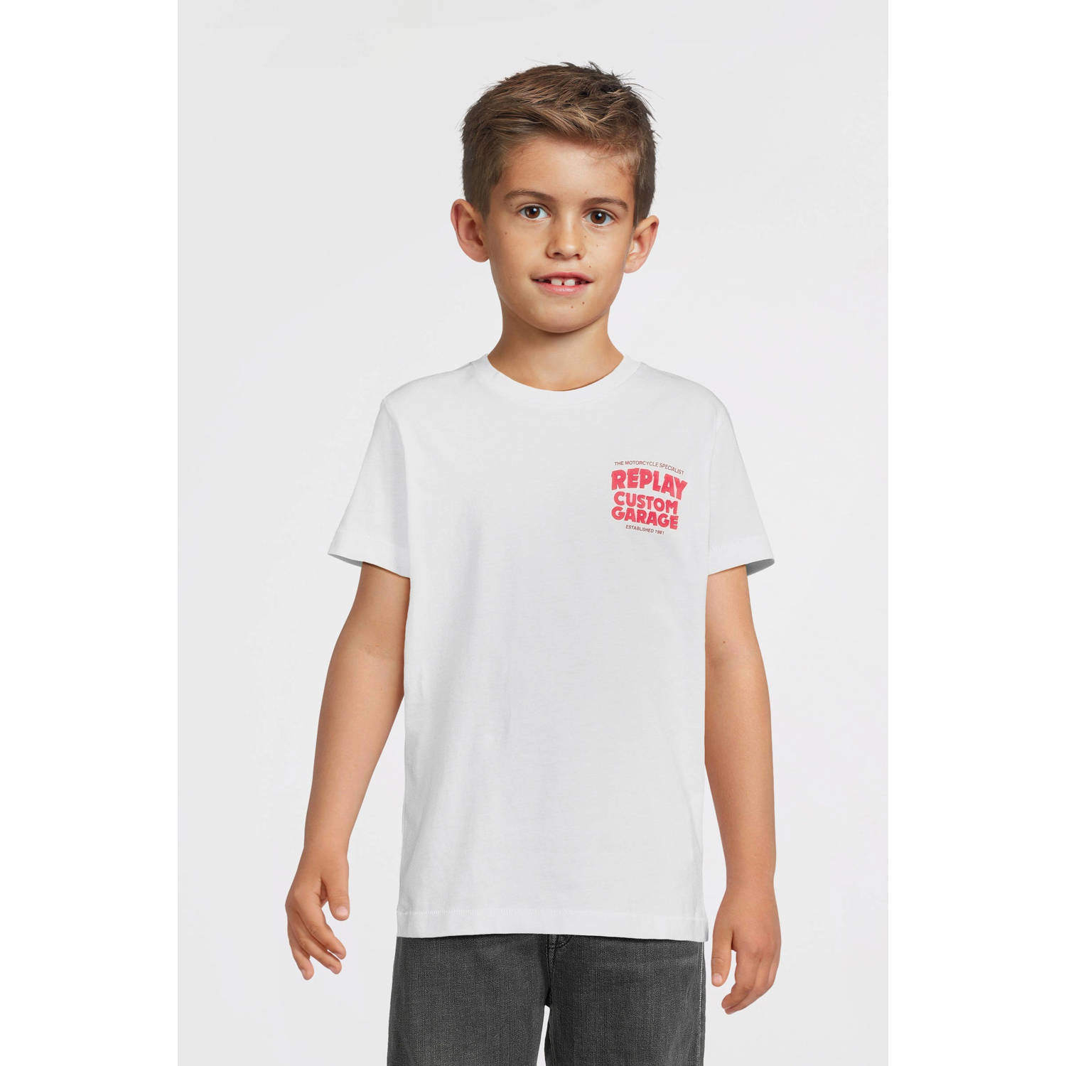 REPLAY T-shirt met tekst wit