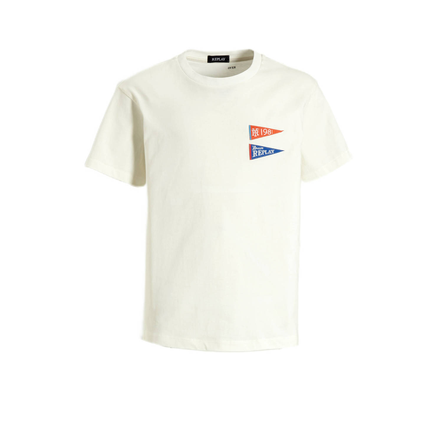 Replay T-shirt met printopdruk offwhite Wit Jongens Katoen Ronde hals Printopdruk 116
