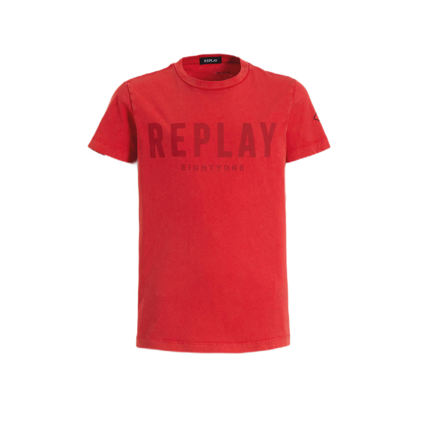 Replay T-shirt met tekst Rood Jongens Katoen Ronde hals Tekst 128
