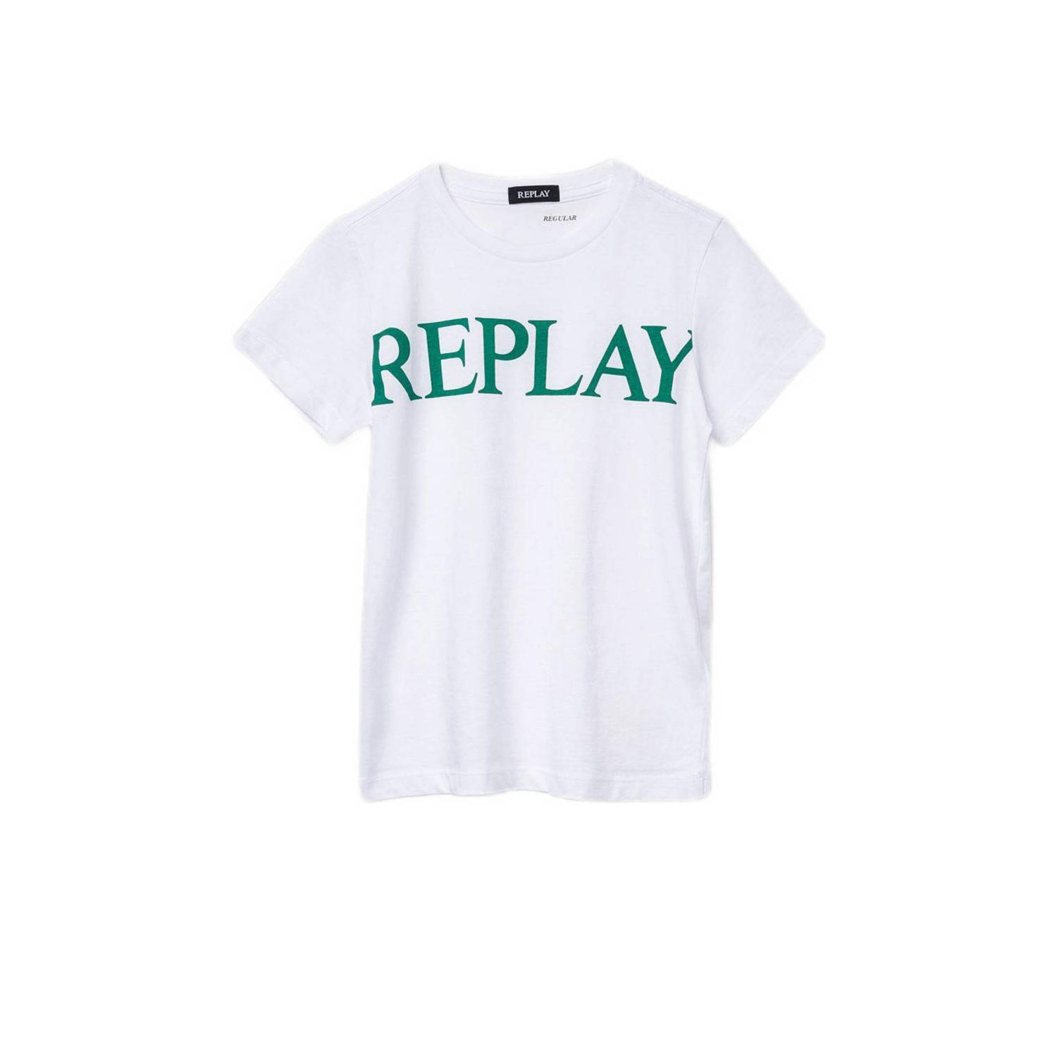 Replay T-shirt met tekst wit Jongens Katoen Ronde hals Tekst 128