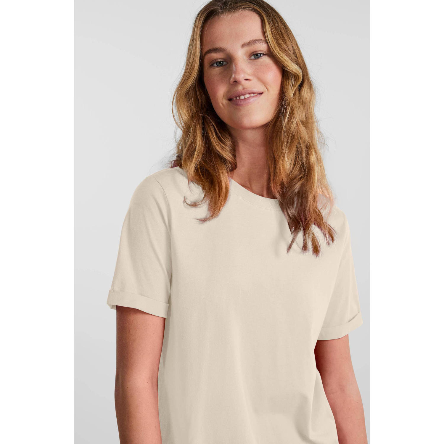 PIECES T-shirt PCRIA van katoen vergrijsd groen
