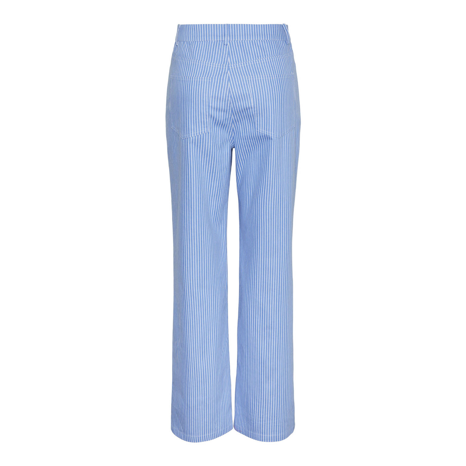 PIECES gestreepte high waist straight fit broek PCNOBEL lichtblauw wit