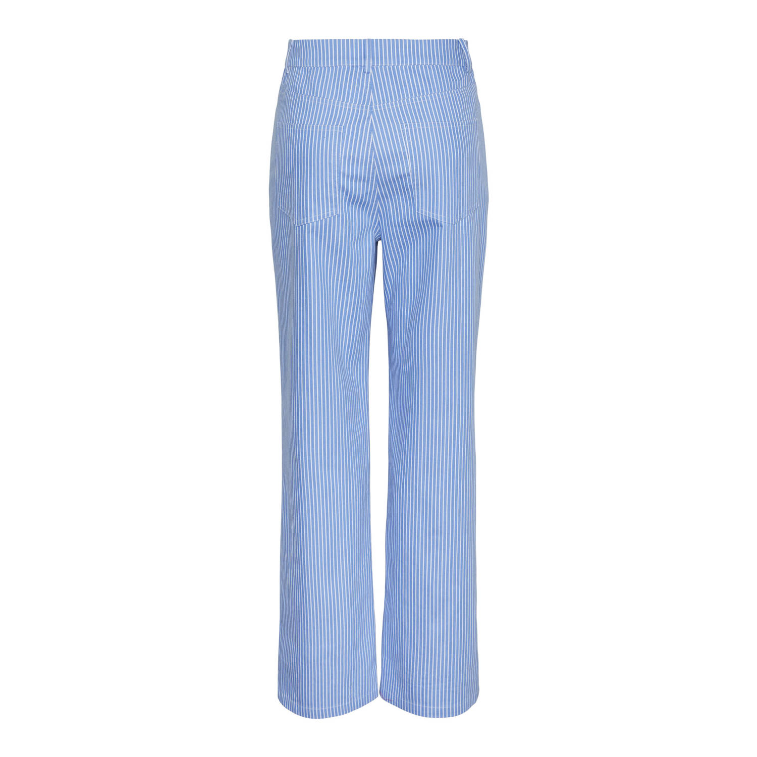 PIECES gestreepte high waist straight fit broek PCNOBEL lichtblauw wit