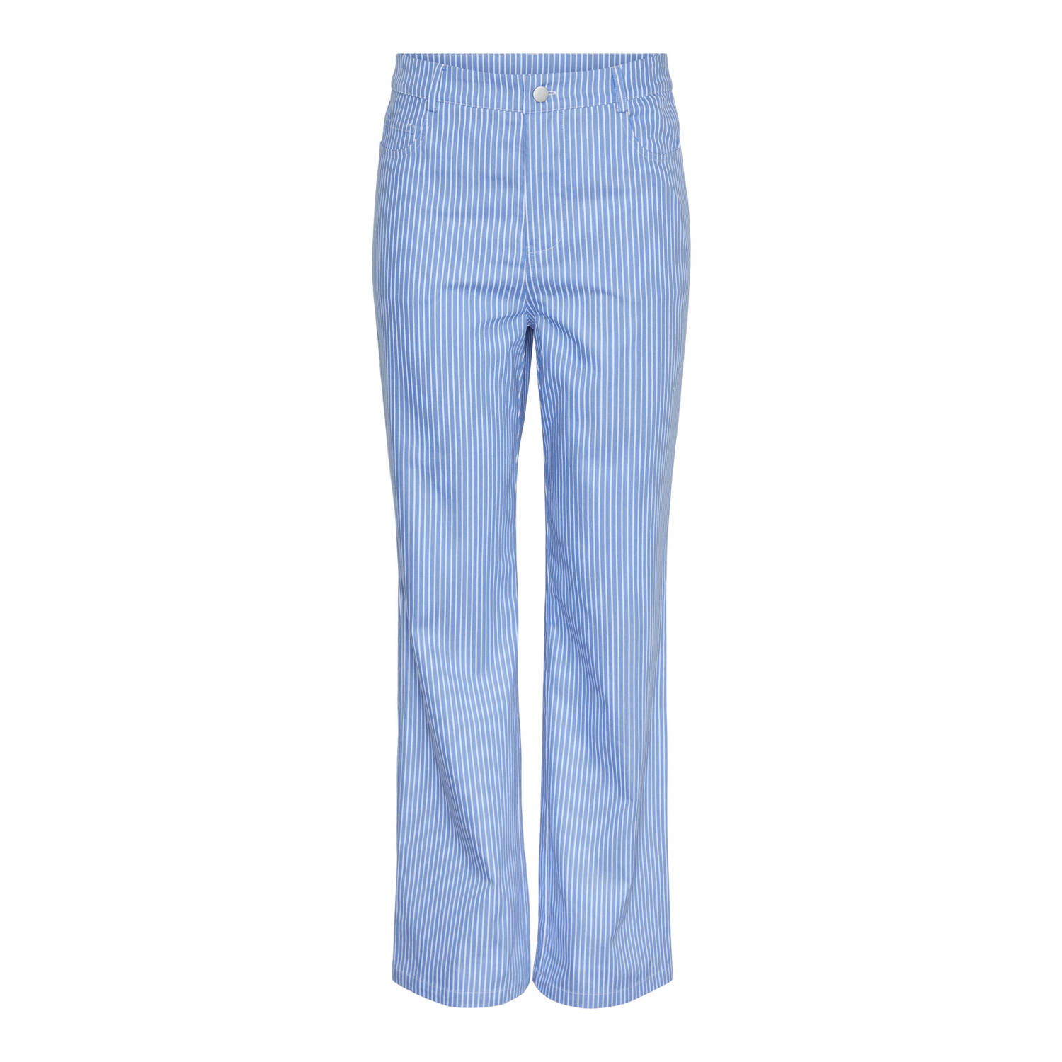 PIECES gestreepte high waist straight fit broek PCNOBEL lichtblauw wit