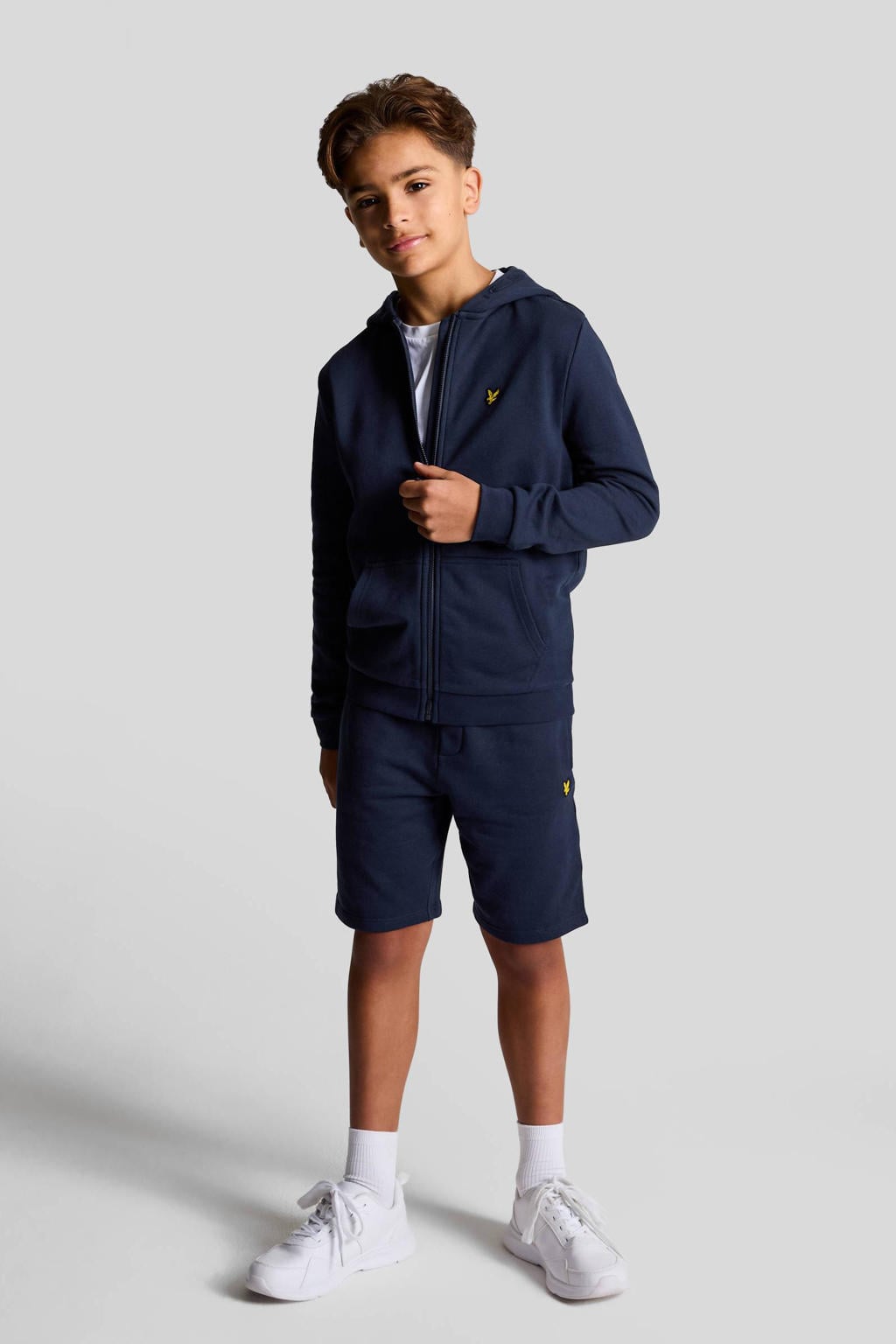 Blauwe jongens Lyle & Scott sweatshort van katoen met regular waist en effen