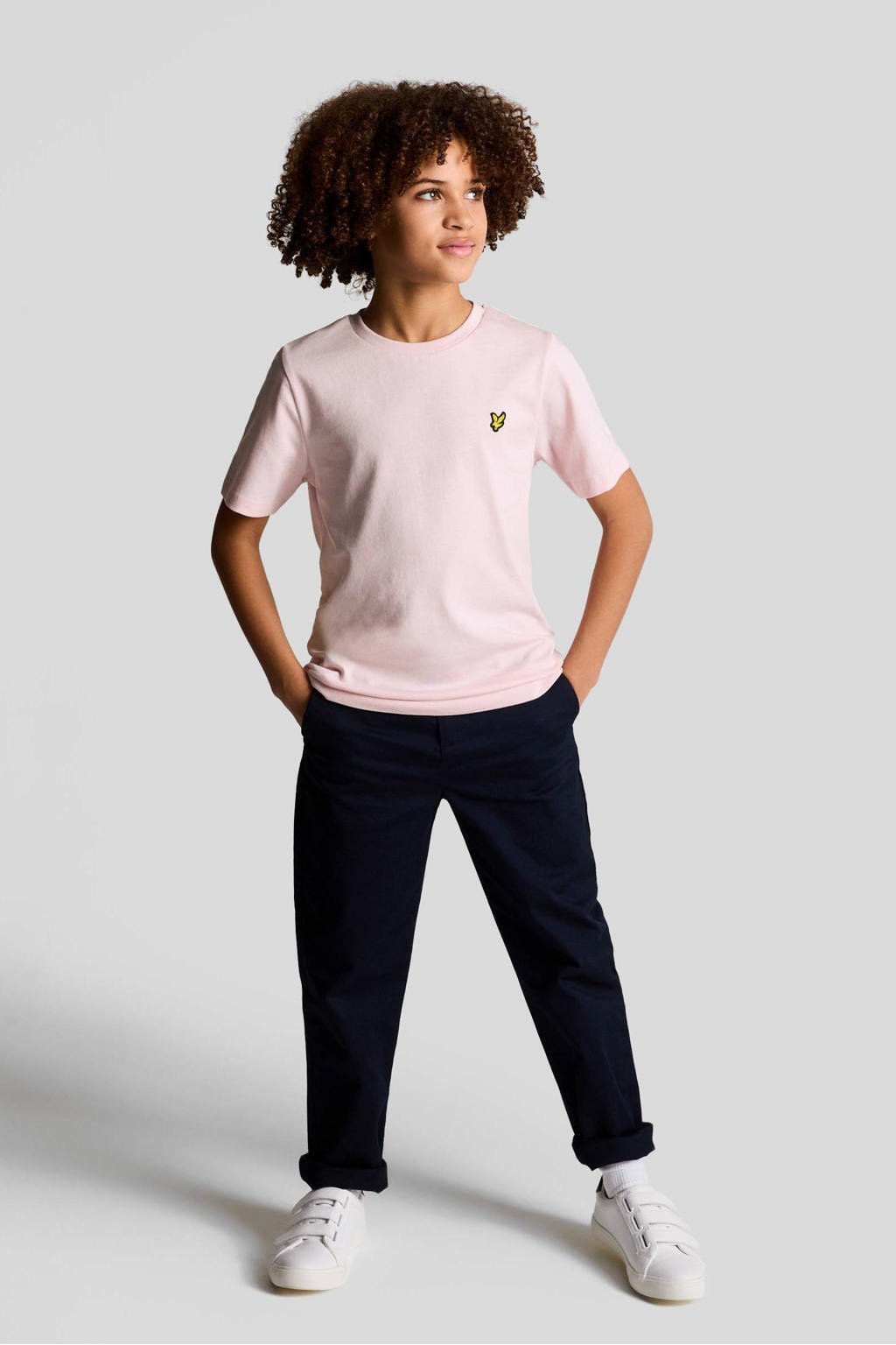 Roze jongens Lyle & Scott T-shirt van katoen met effen, korte mouwen en ronde hals
