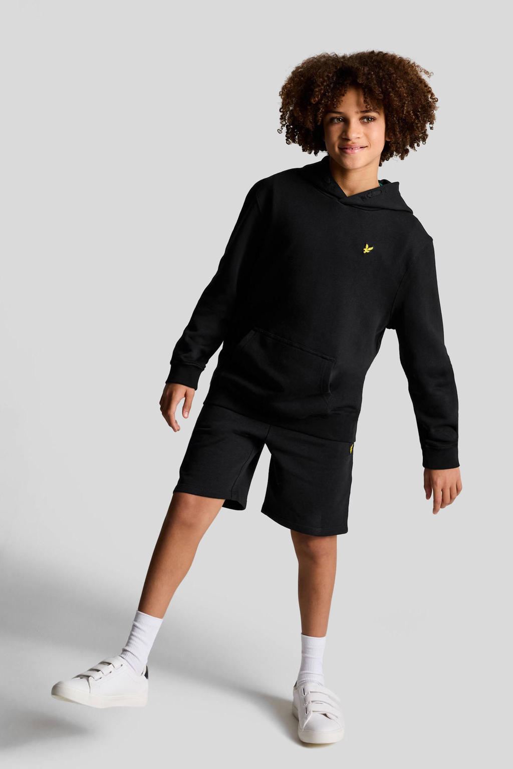 Zwarte jongens Lyle & Scott sweater van katoen met effen, lange mouwen en capuchon