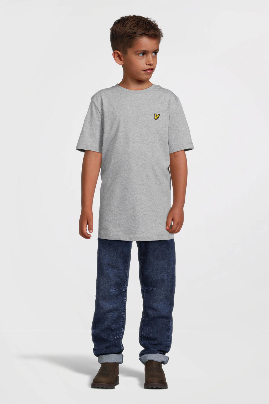 Grijze jongens Lyle & Scott gemeleerd T-shirt van stretchkatoen met korte mouwen en ronde hals