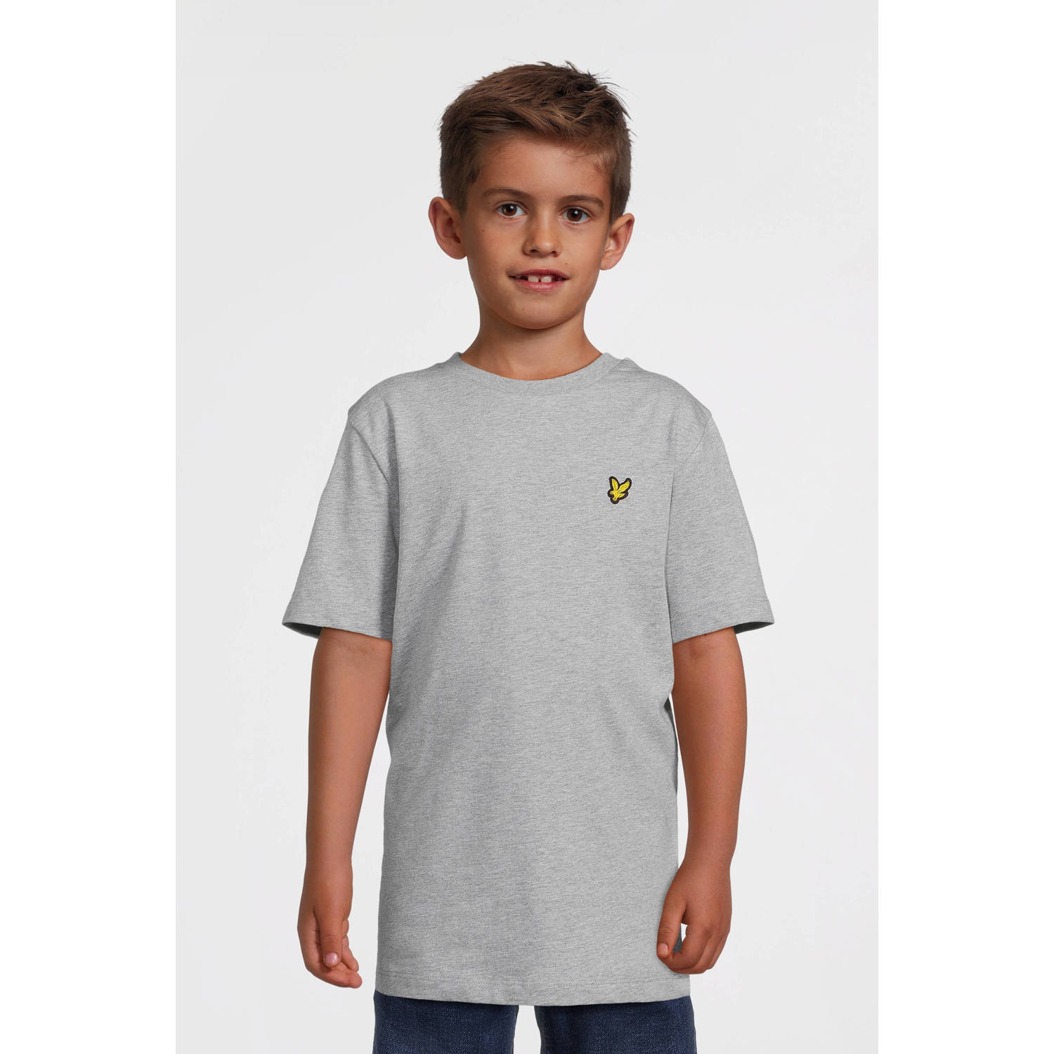 Lyle & Scott gemêleerd T-shirt grijs Jongens Katoen Ronde hals Melée 140 146