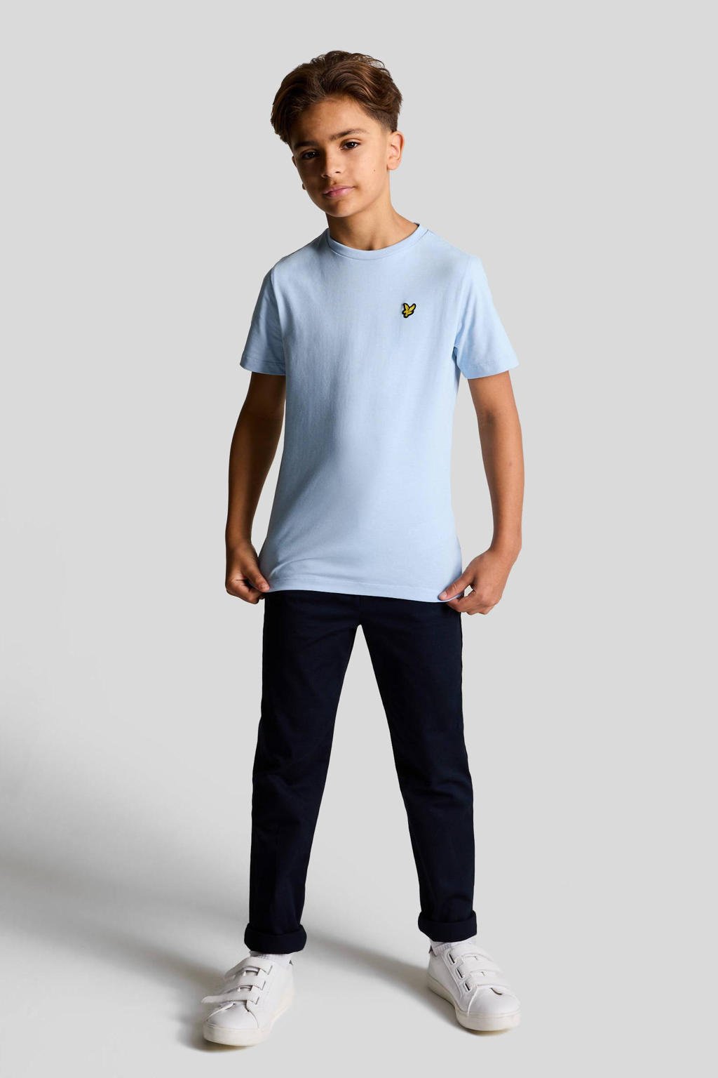 Blauwe jongens Lyle & Scott T-shirt van katoen met effen, korte mouwen en ronde hals