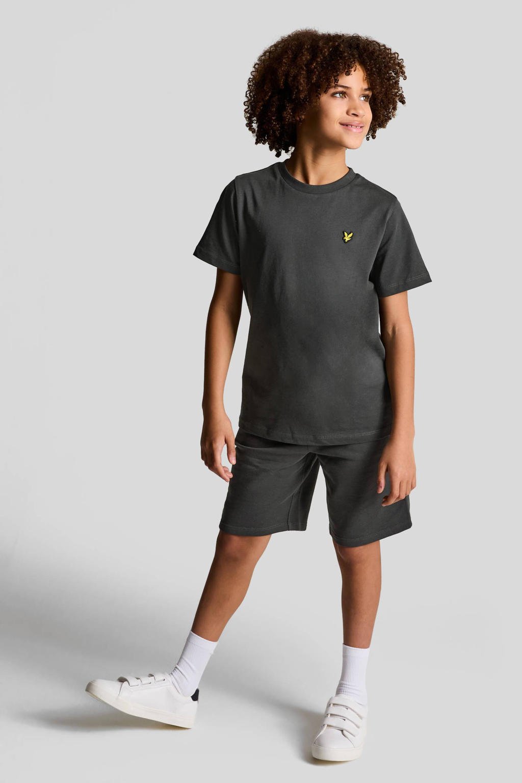 Grijze jongens Lyle & Scott T-shirt van katoen met effen, korte mouwen en ronde hals
