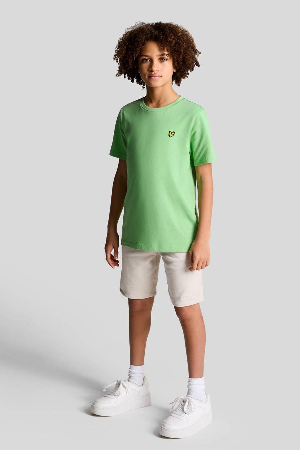 Groene jongens Lyle & Scott T-shirt van katoen met effen, korte mouwen en ronde hals