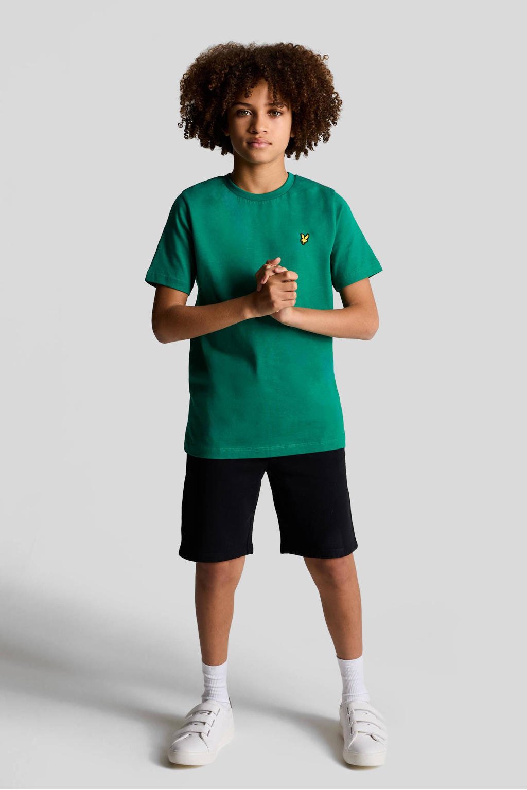 Groene jongens Lyle & Scott T-shirt van katoen met effen, korte mouwen en ronde hals