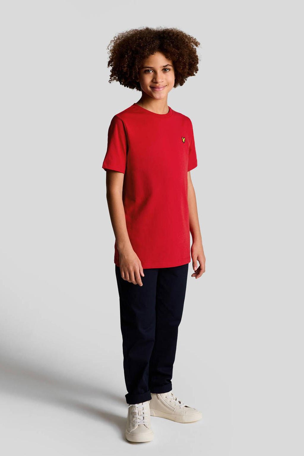 Rode jongens Lyle & Scott T-shirt van katoen met effen, korte mouwen en ronde hals