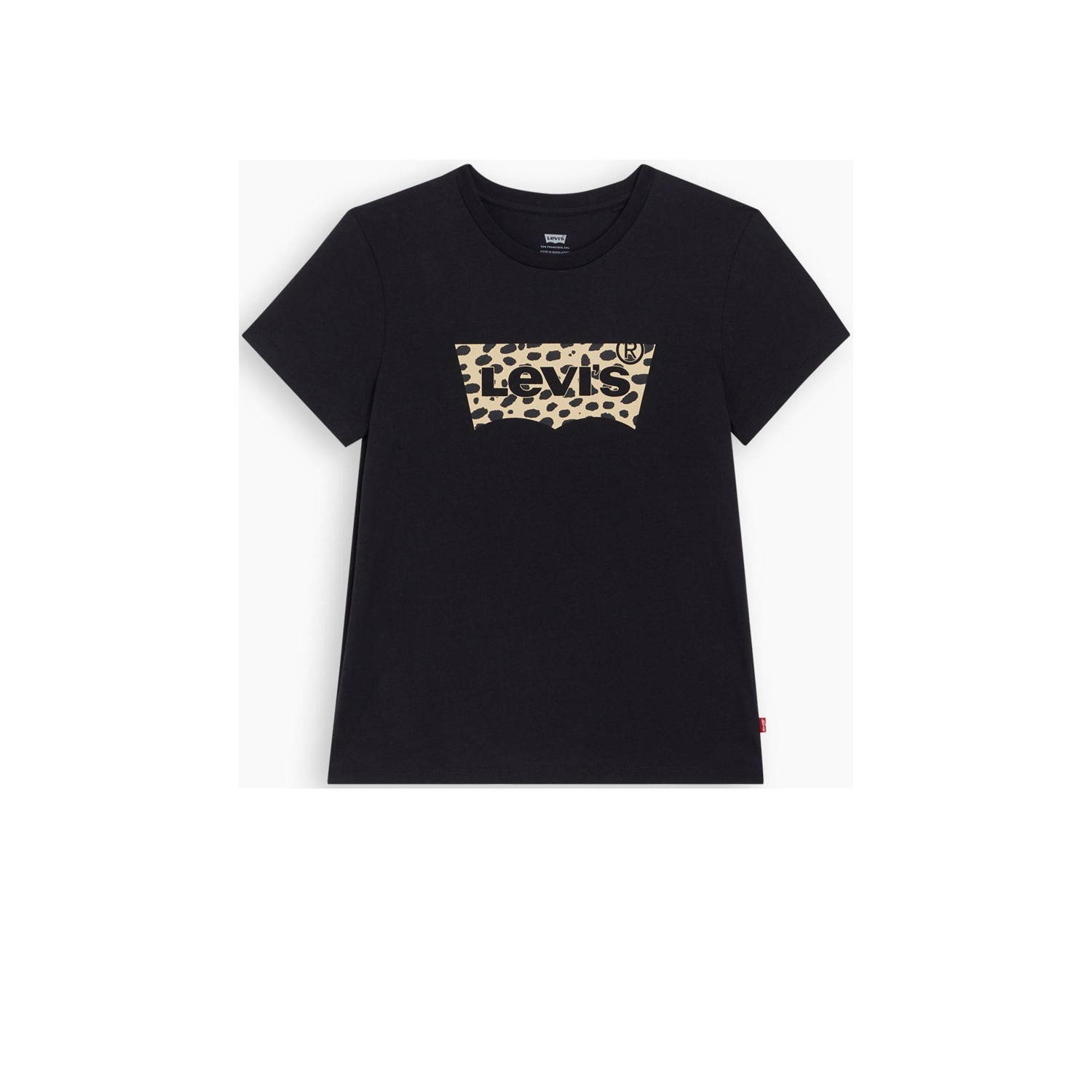 Levi's Zwart T-shirt met Leopard Batwing Logo Black Dames