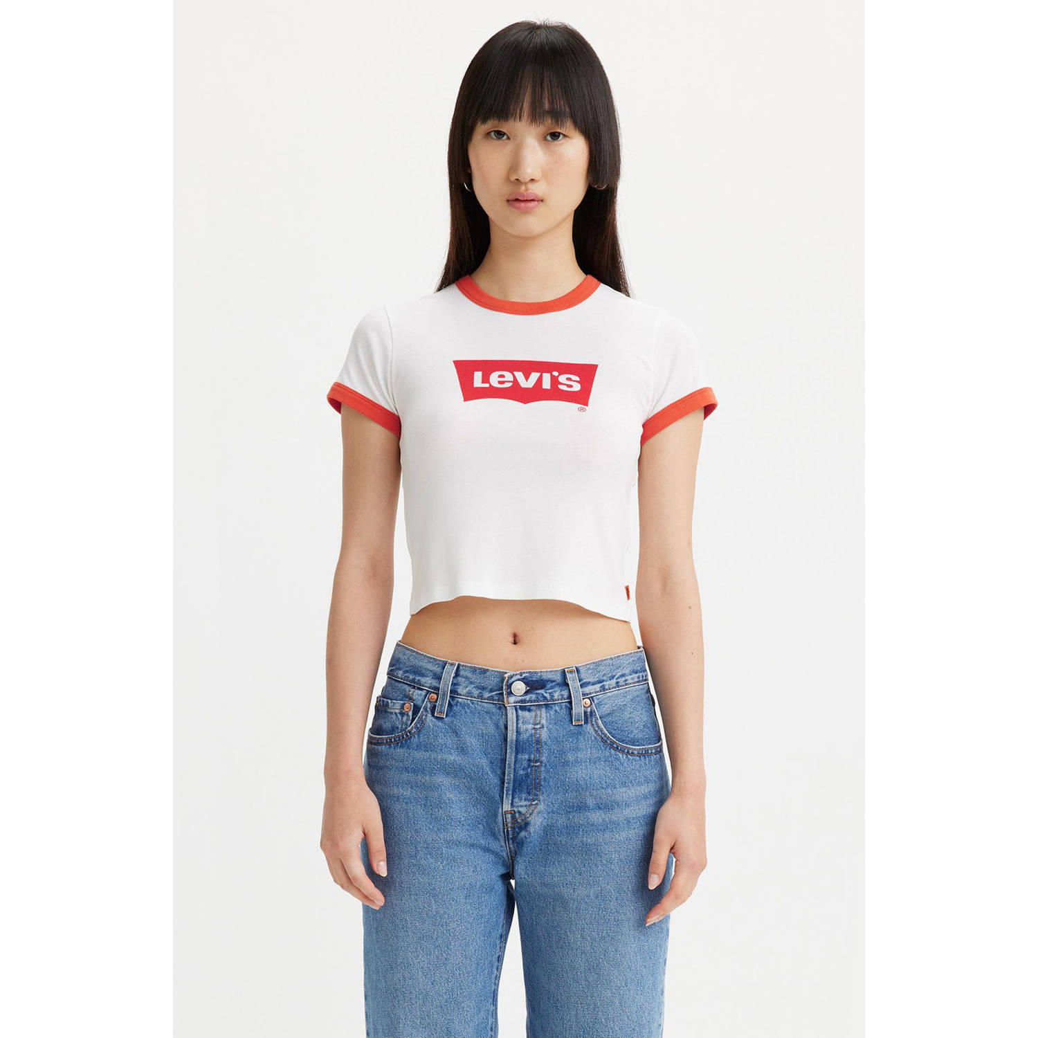 Levi's T-shirt met logo wit rood