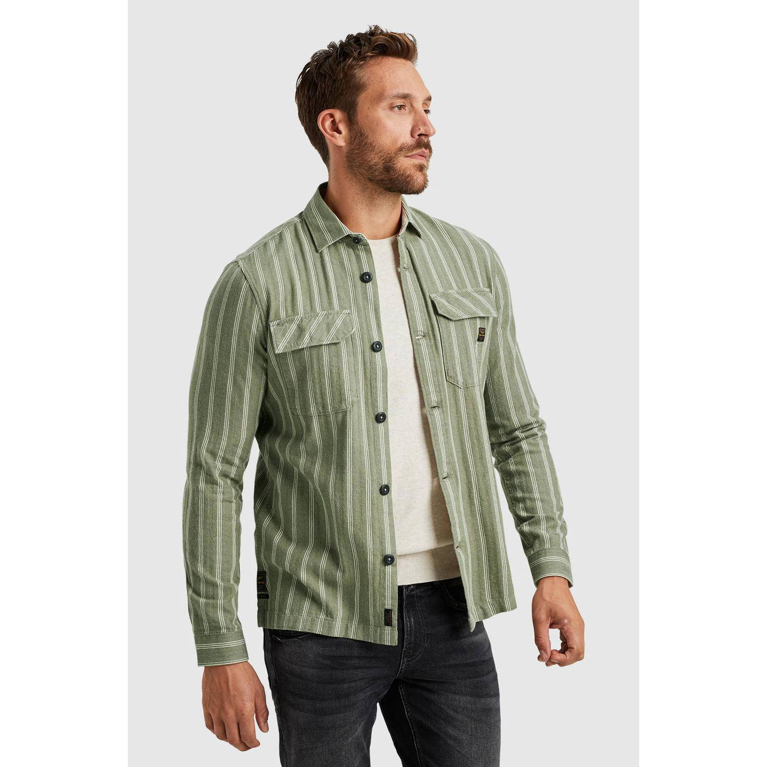 PME Legend gestreept regular fit overshirt groen