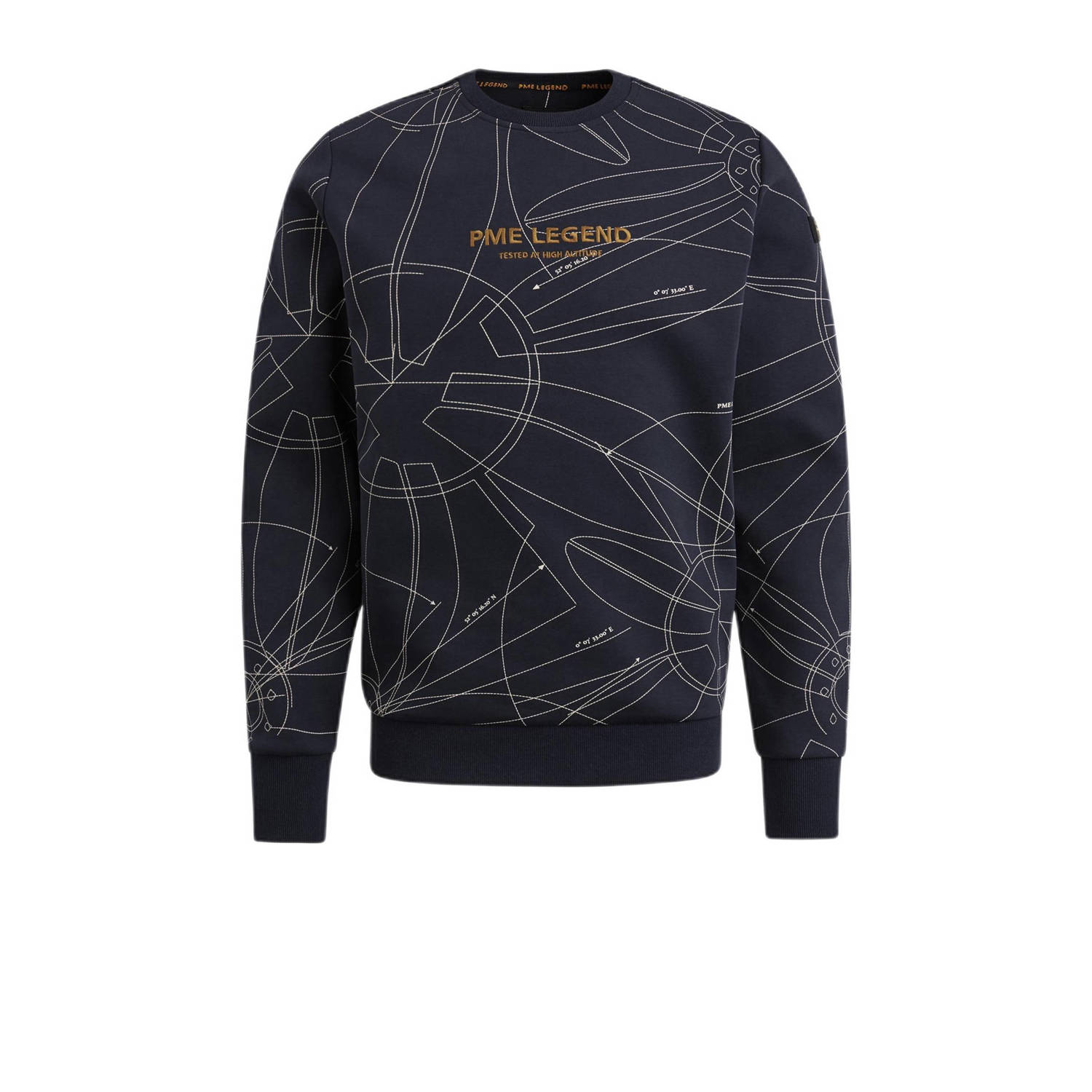 PME Legend sweater met all over print donkerblauw