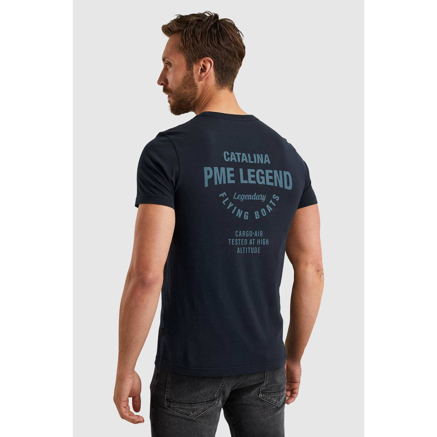 PME Legend regular fit T-shirt met backprint donkerblauw