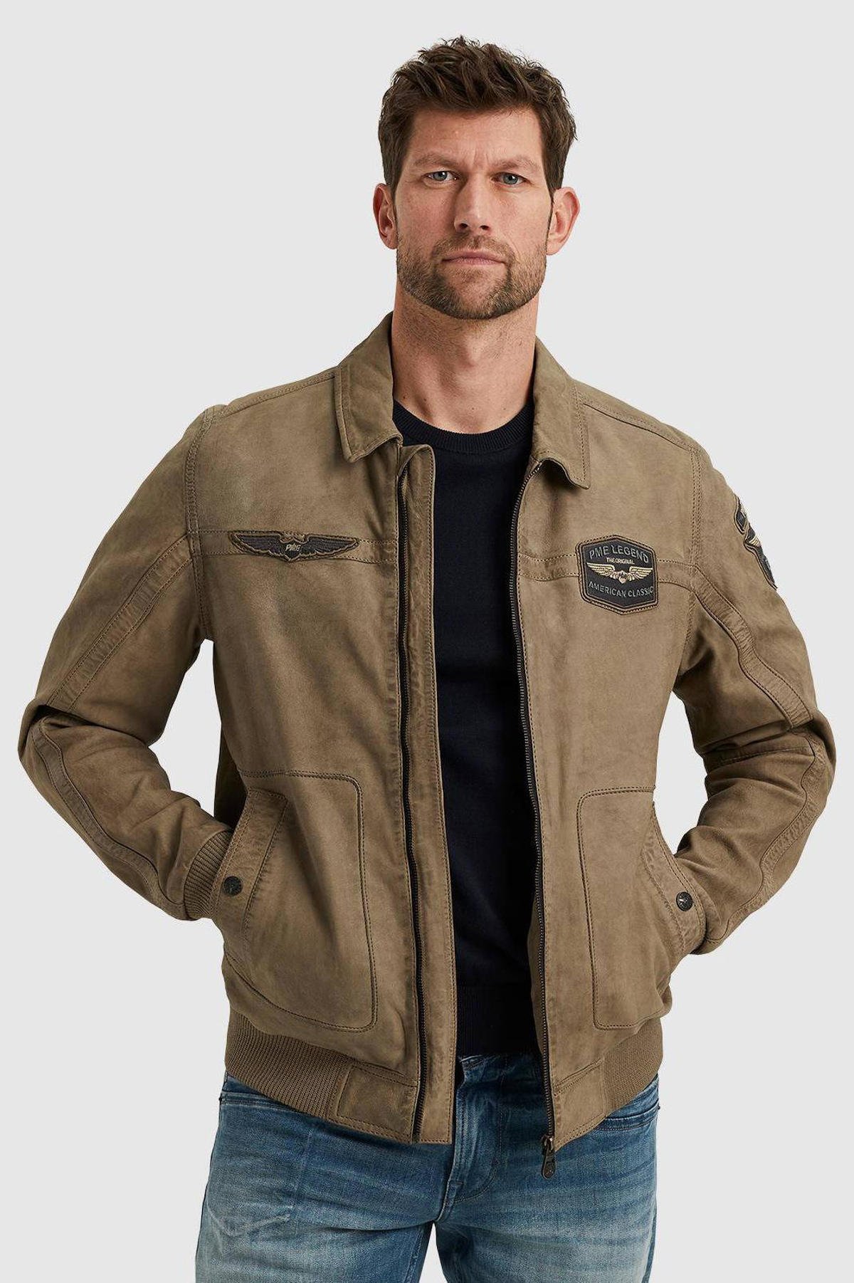 PME Legend leren jas SUMMER HUDSON met logo bruin wehkamp