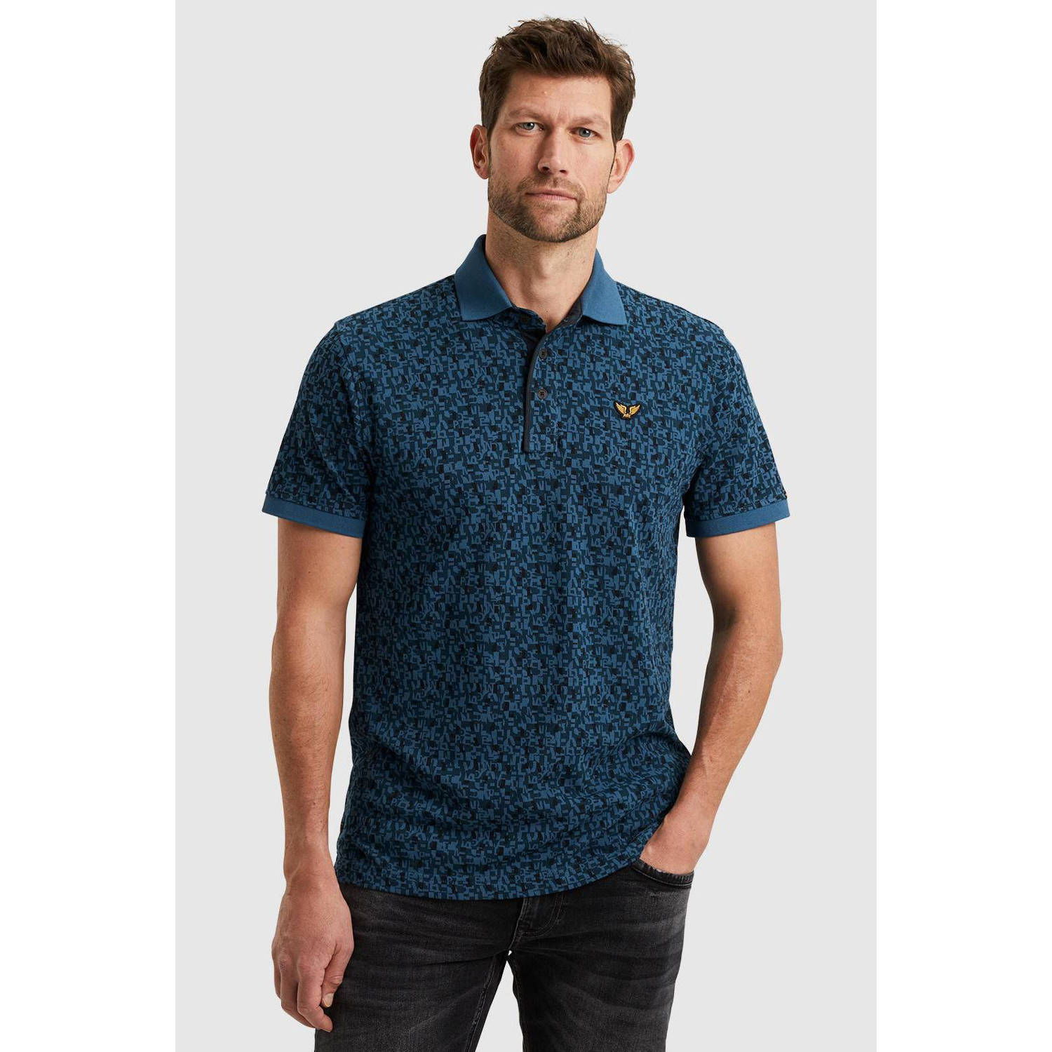 PME Legend polo met all over print donkerblauw