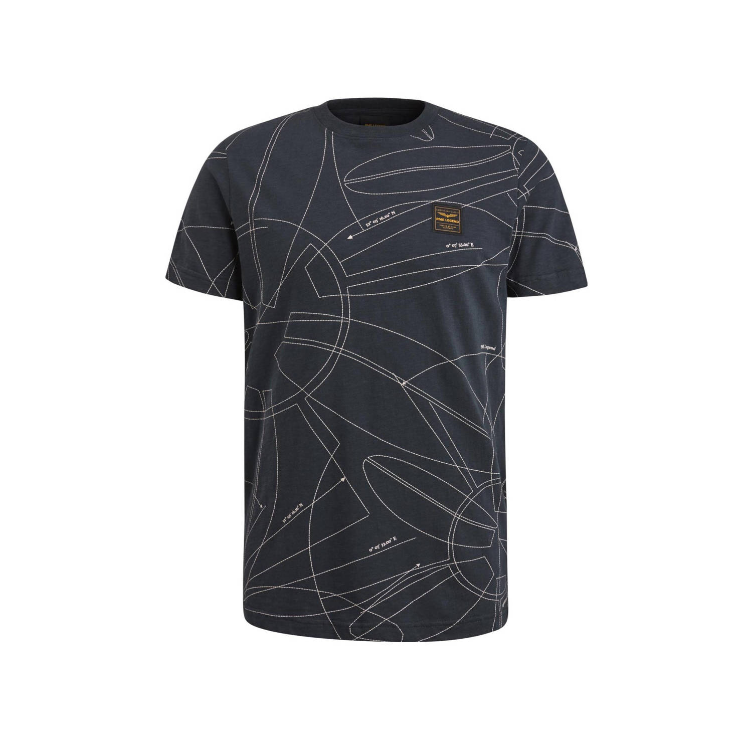 PME Legend regular fit T-shirt met all over print donkerblauw