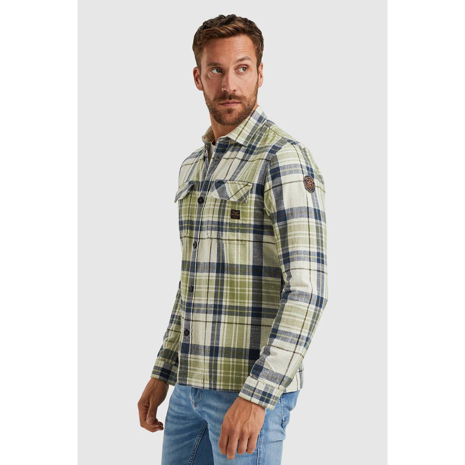 PME Legend geruit flanellen regular fit overshirt groen
