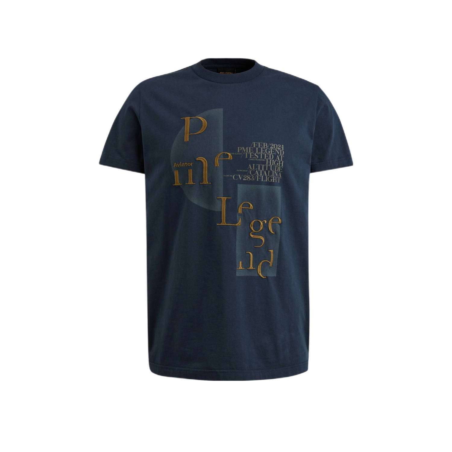 PME Legend regular fit T-shirt met printopdruk donkerblauw