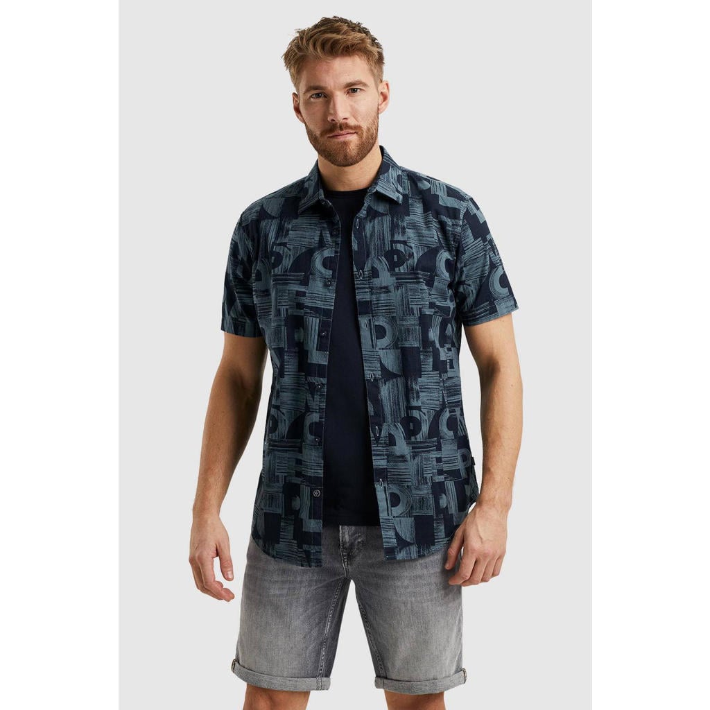 PME Legend regular fit overhemd met all over print donkerblauw