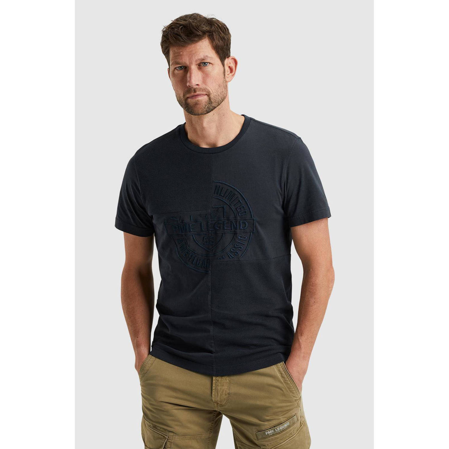 PME LEGEND Heren Polo's & T-shirts Short Sleeve R-neck Play Mix Pique Blauw
