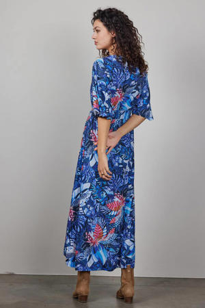 overslagjurk Long dress Lani print met all over print blauw