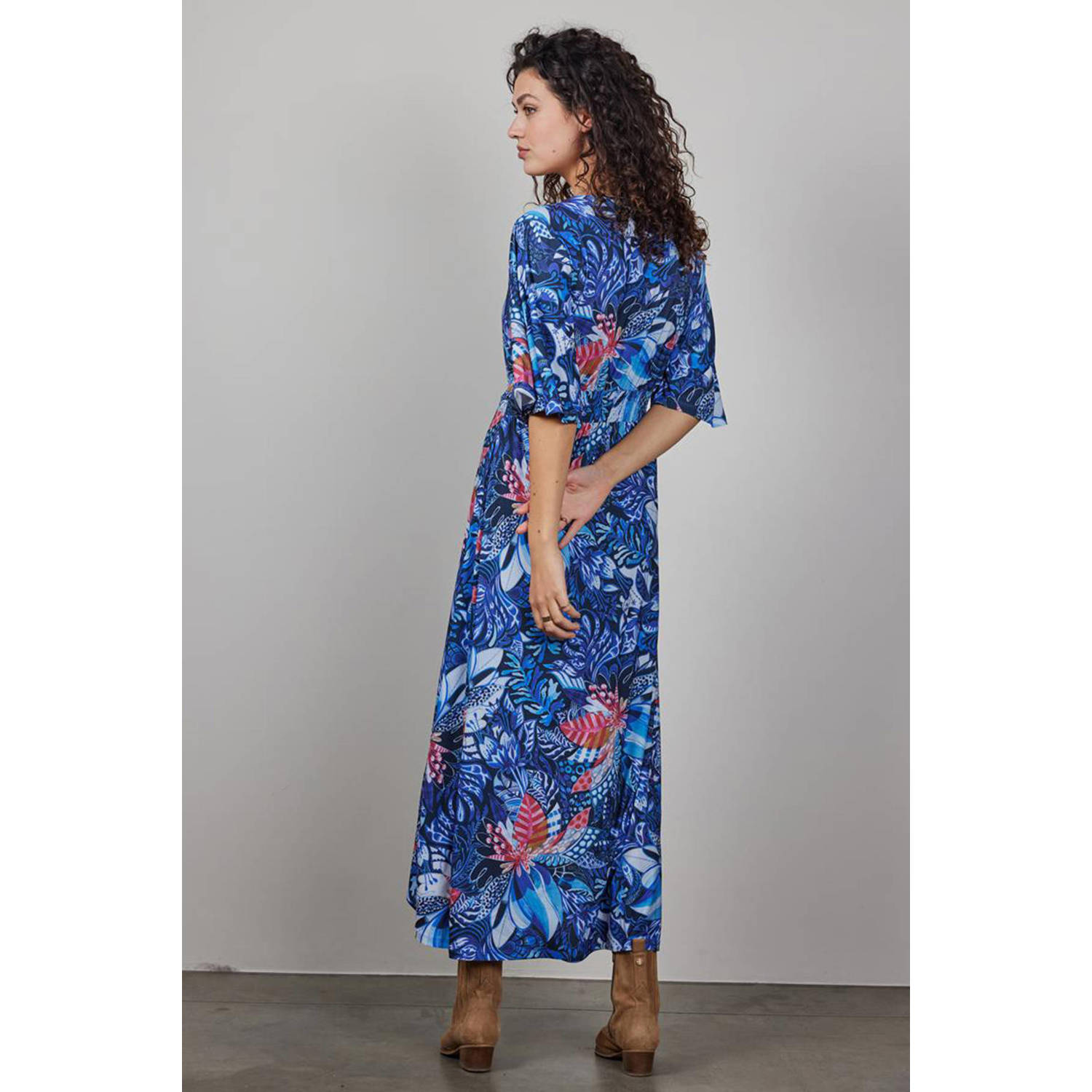 Didi overslagjurk Long dress Lani print met all over print blauw