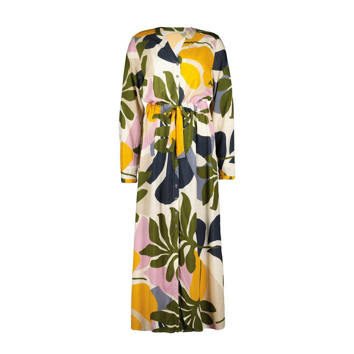 Didi maxi blousejurk met all over print en ceintuur multi