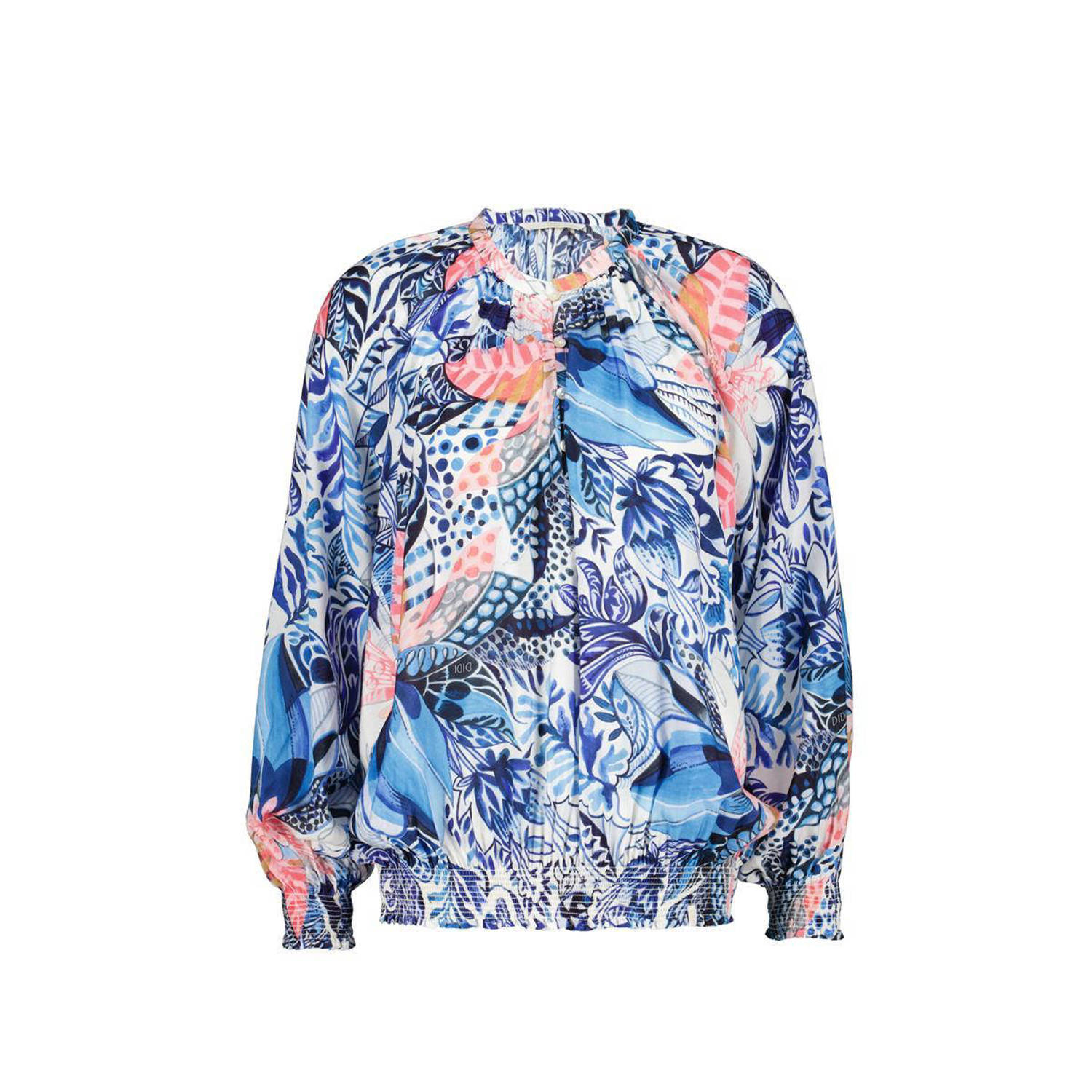 Didi top met all over print blauw wit roze