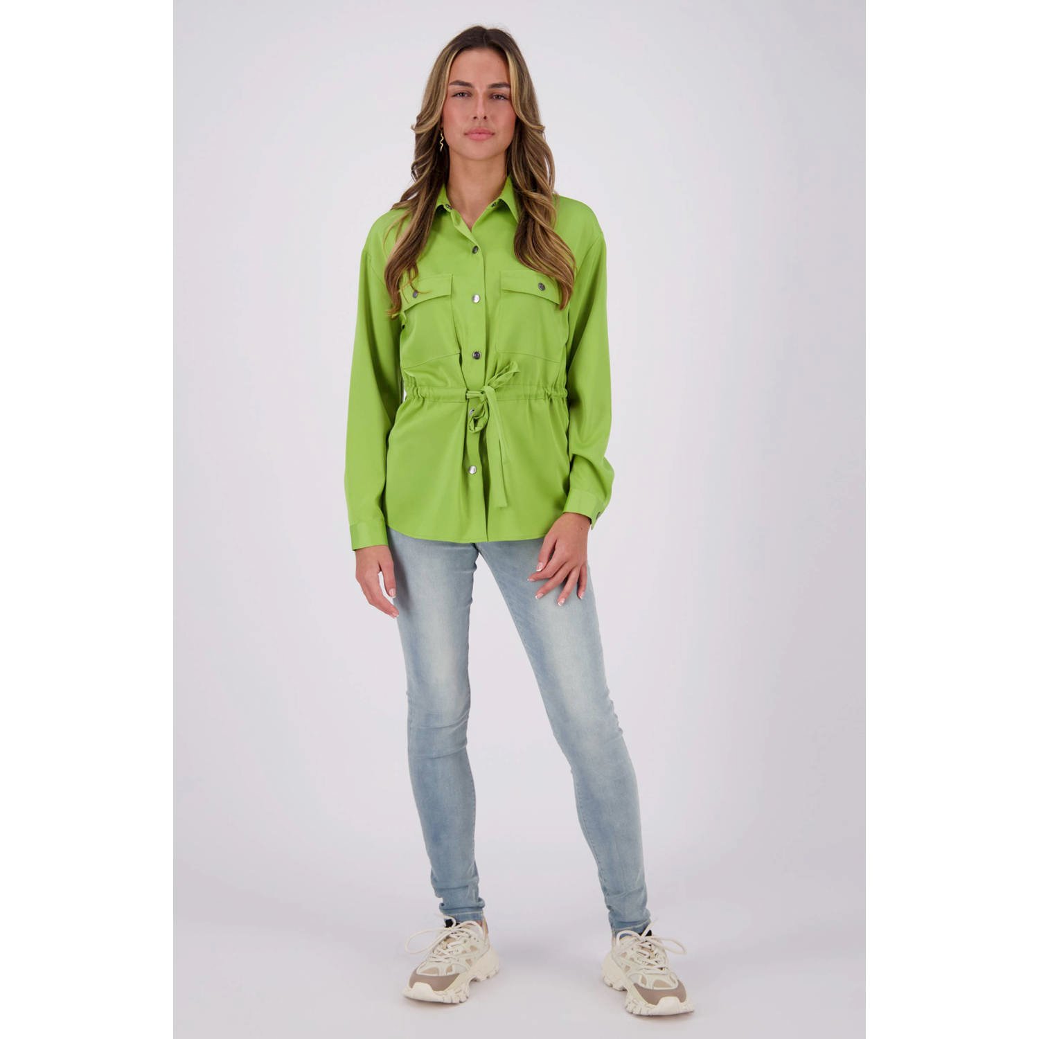 Raizzed blouse met ceintuur groen
