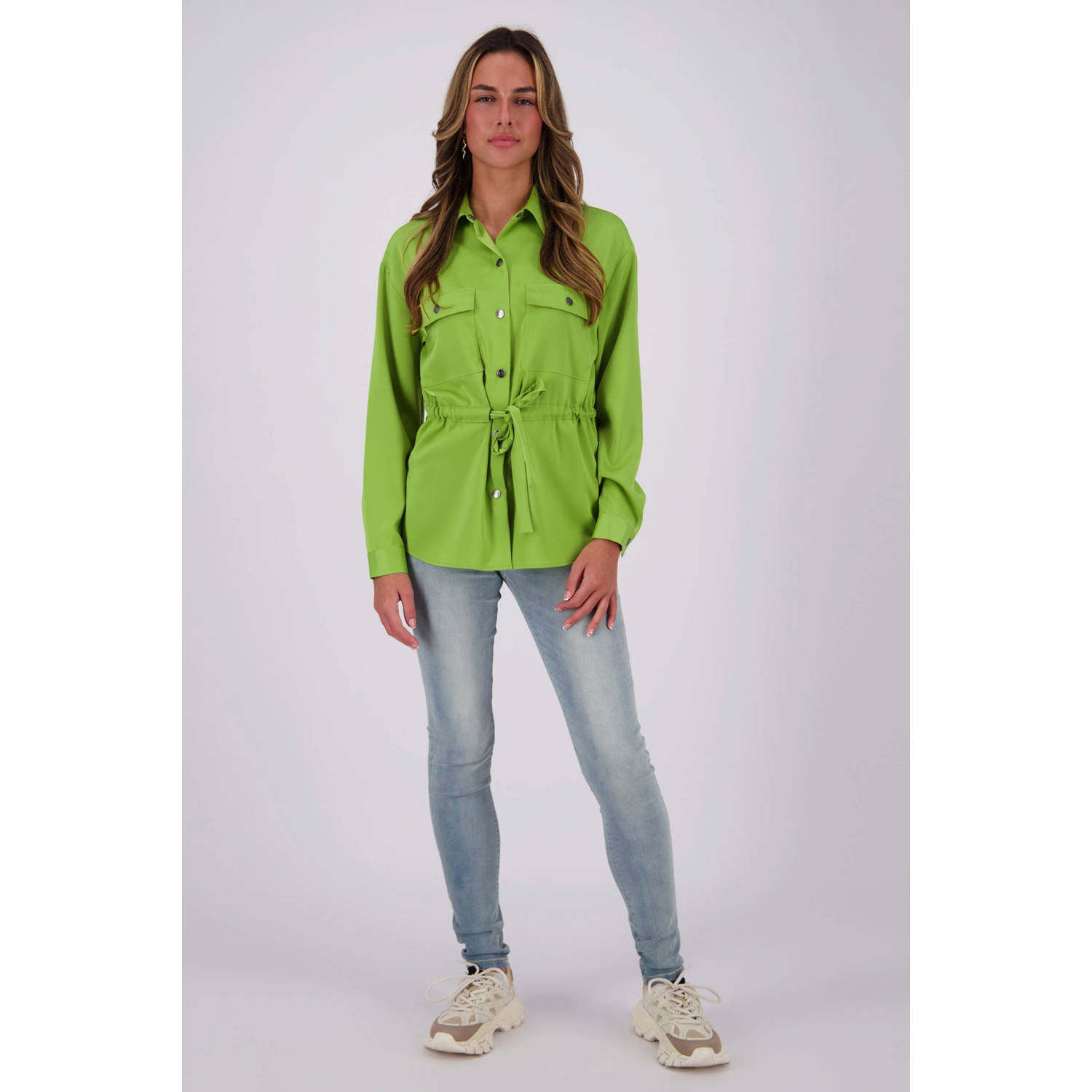 Raizzed blouse met ceintuur groen