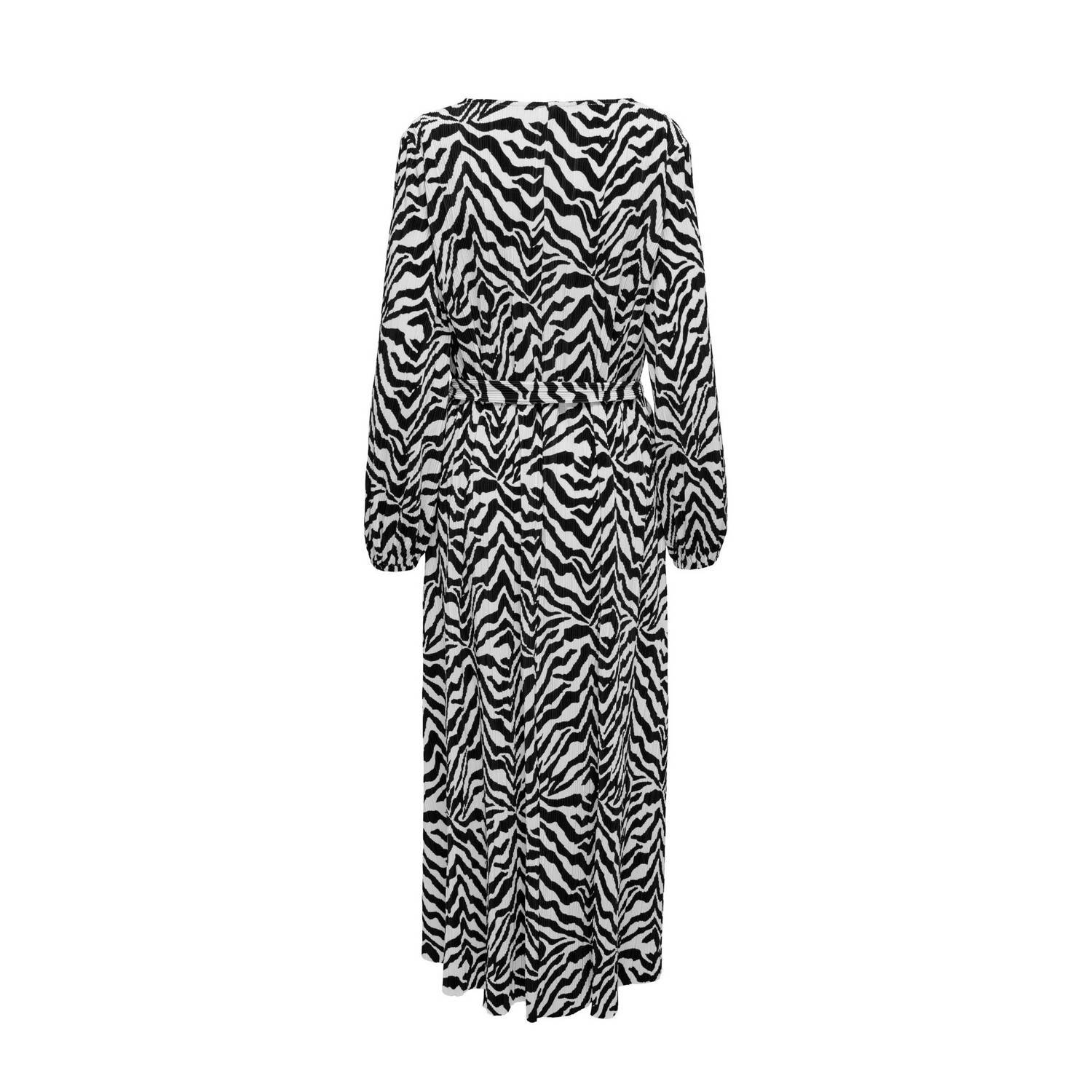 JDY maxi jurk met all over print en ceintuur zwart wit