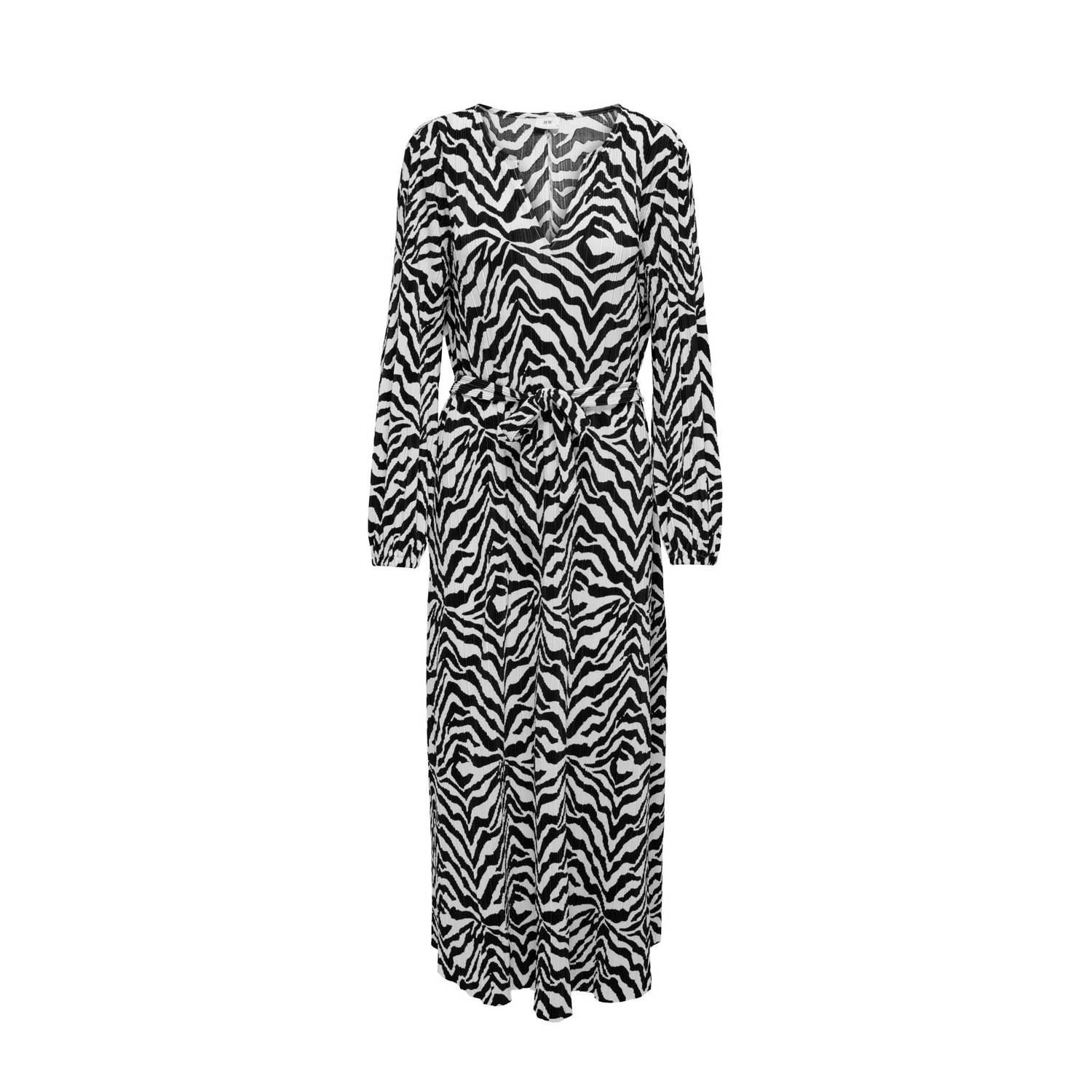 JDY maxi jurk met all over print en ceintuur zwart wit