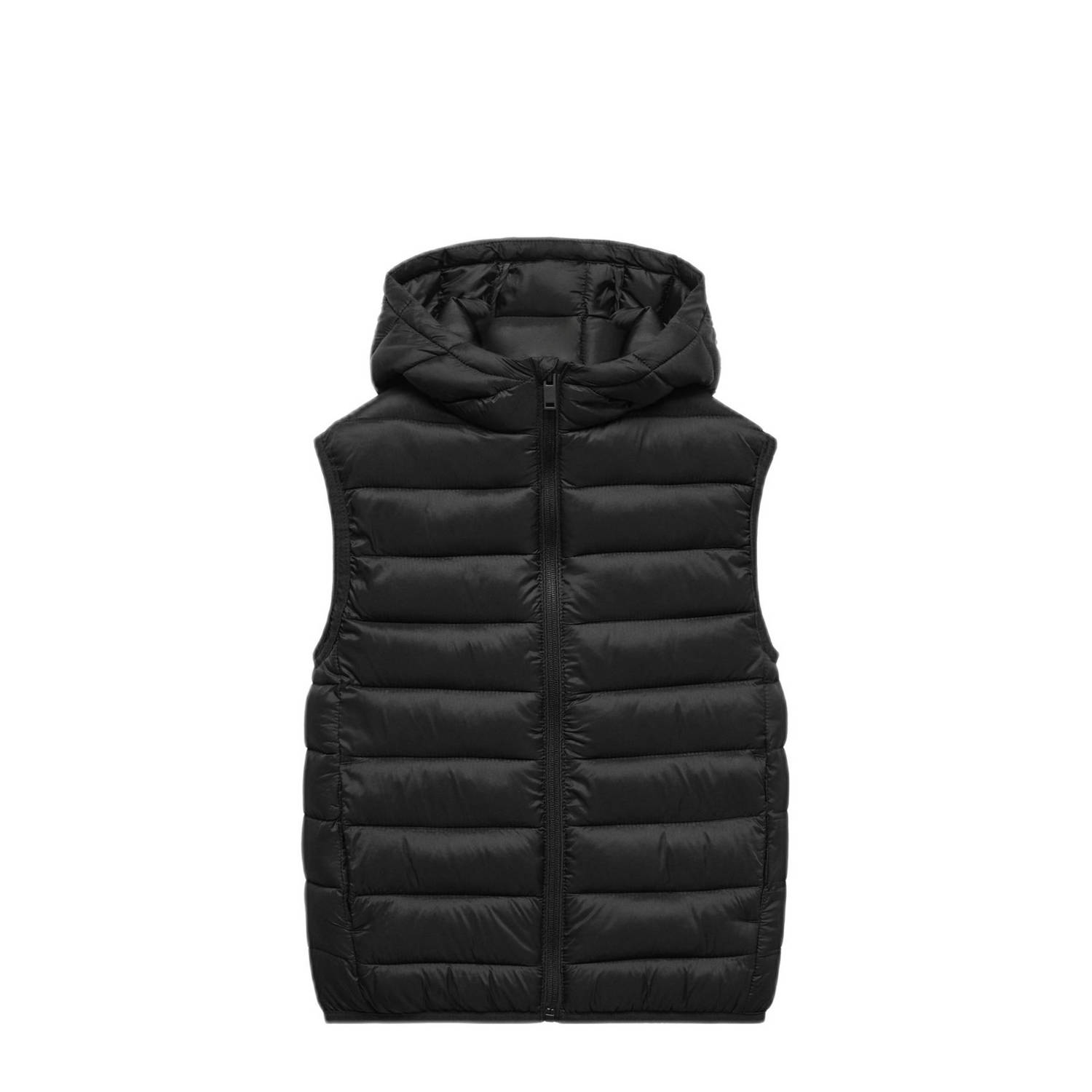 Mango Kids bodywarmer zwart Jongens Polyamide Capuchon Effen 140