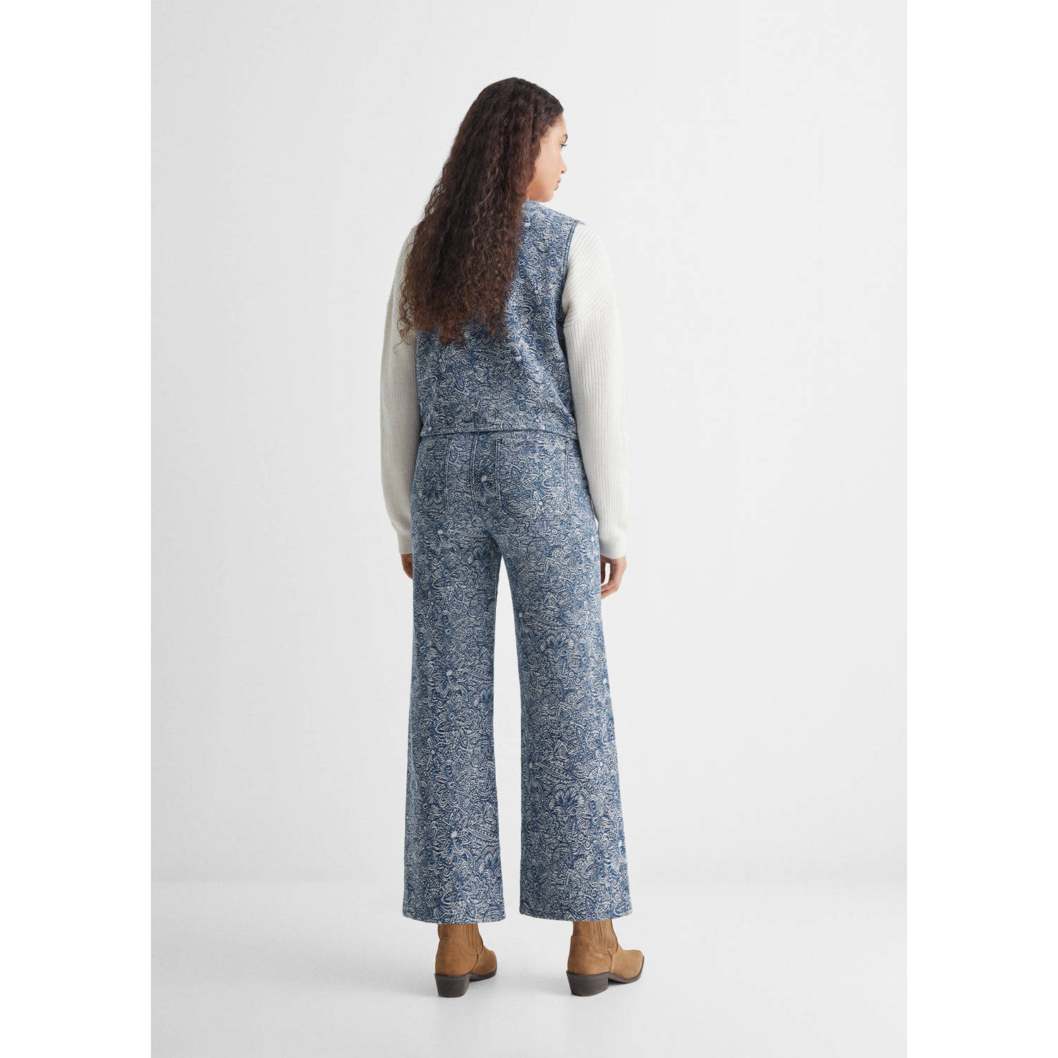 Mango Kids gebloemde wide leg broek indigo wit