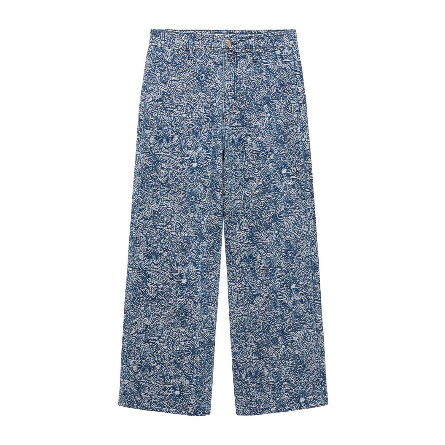 Mango Kids gebloemde wide leg broek indigo wit