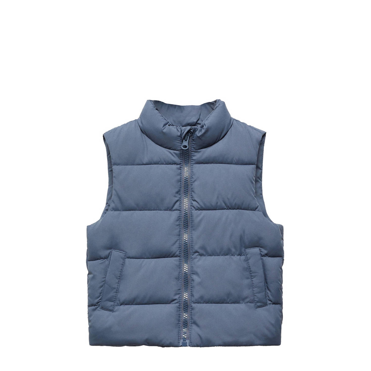 Mango Kids bodywarmer blauw Jongens Polyester Opstaande kraag Effen 104