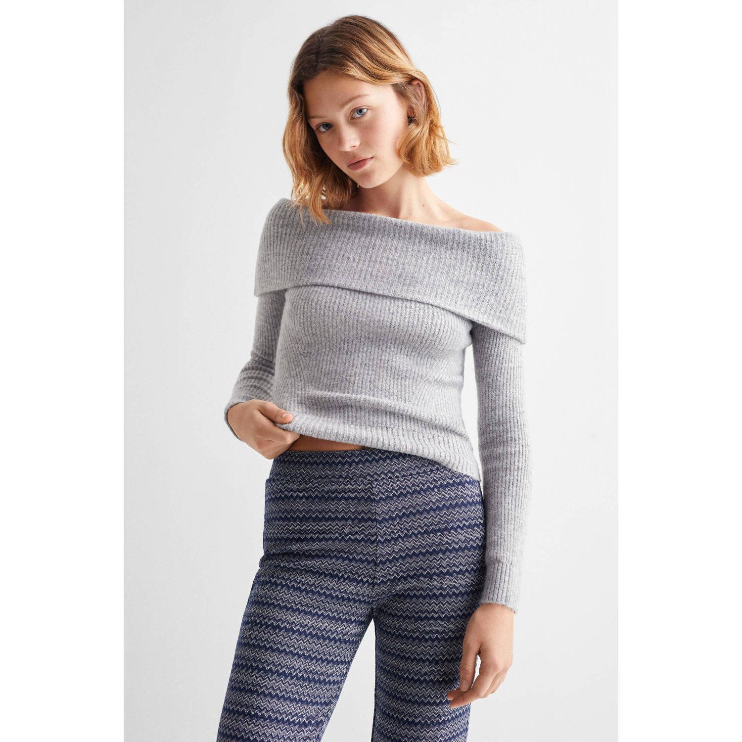 Mango Kids high waist flared legging met all over print donkerblauw wit koper