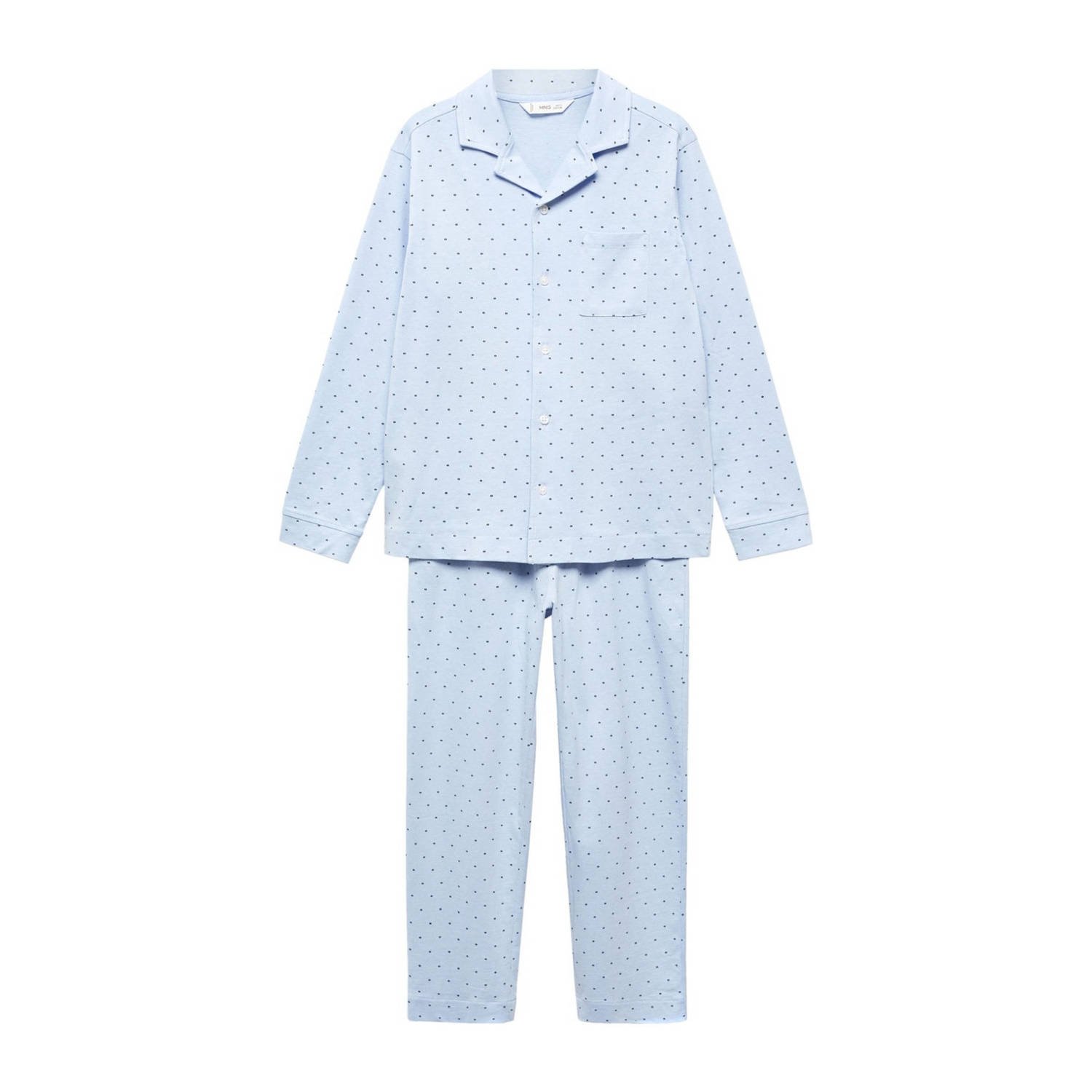 Mango Kids pyjama met all over print lichtblauw donkerblauw Jongens Katoen Reverskraag 128