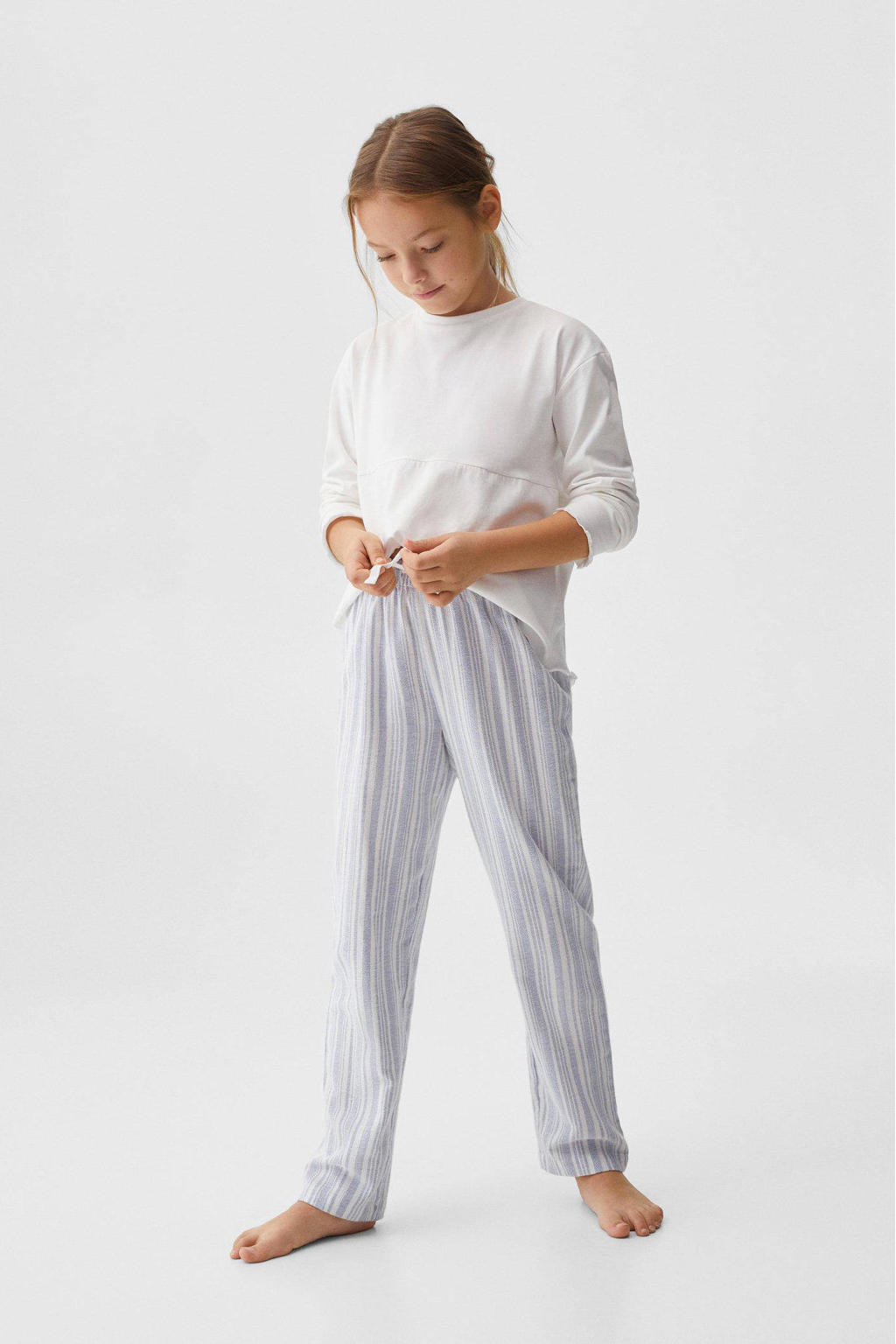 Mango Kids gestreepte pyjama roze/wit