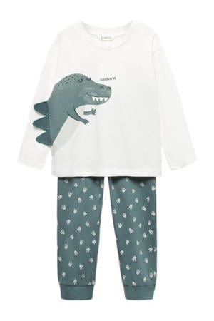 pyjama met dinoprint grijsgroen/wit