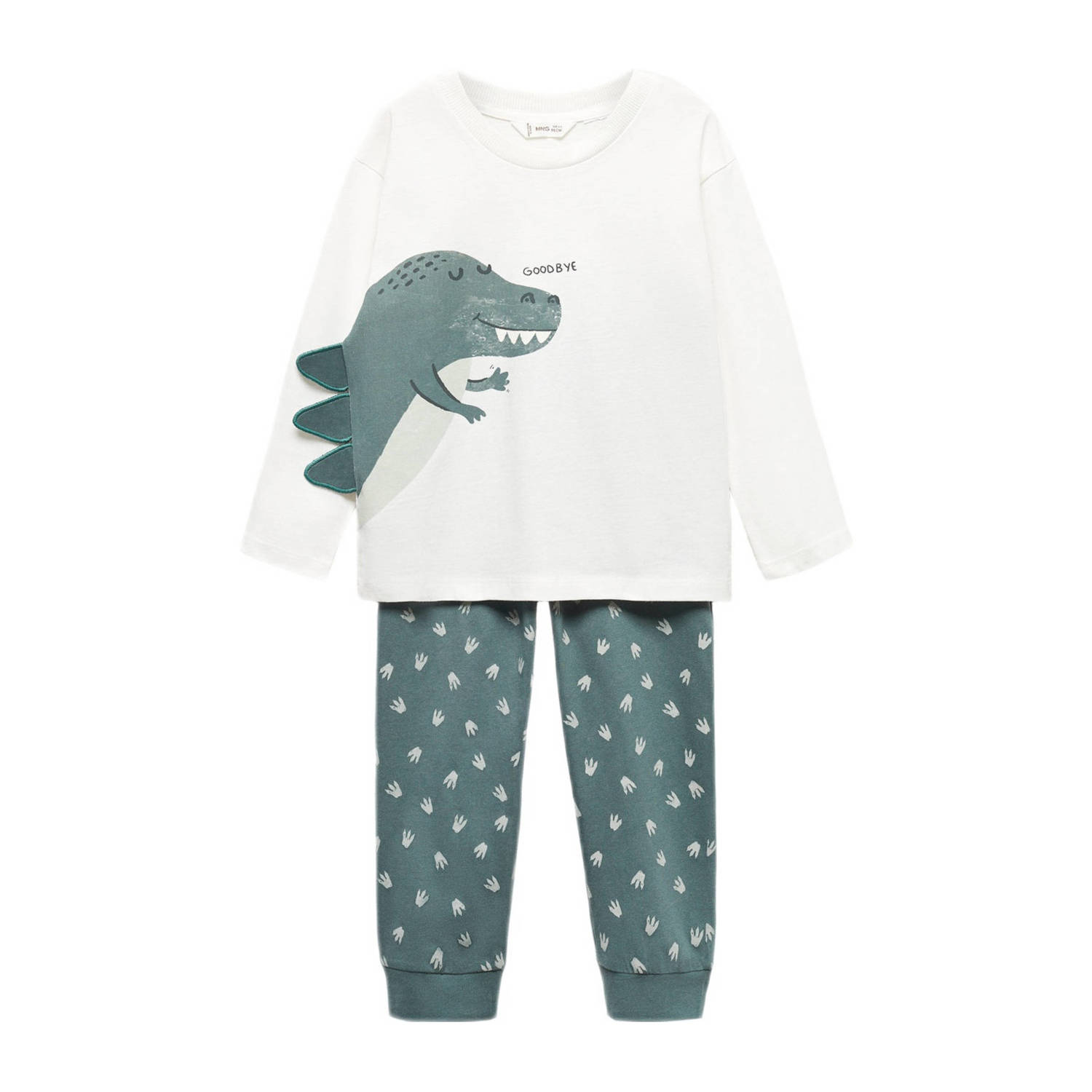 Mango Kids pyjama met dinoprint grijsgroen wit Meisjes Katoen Ronde hals 104
