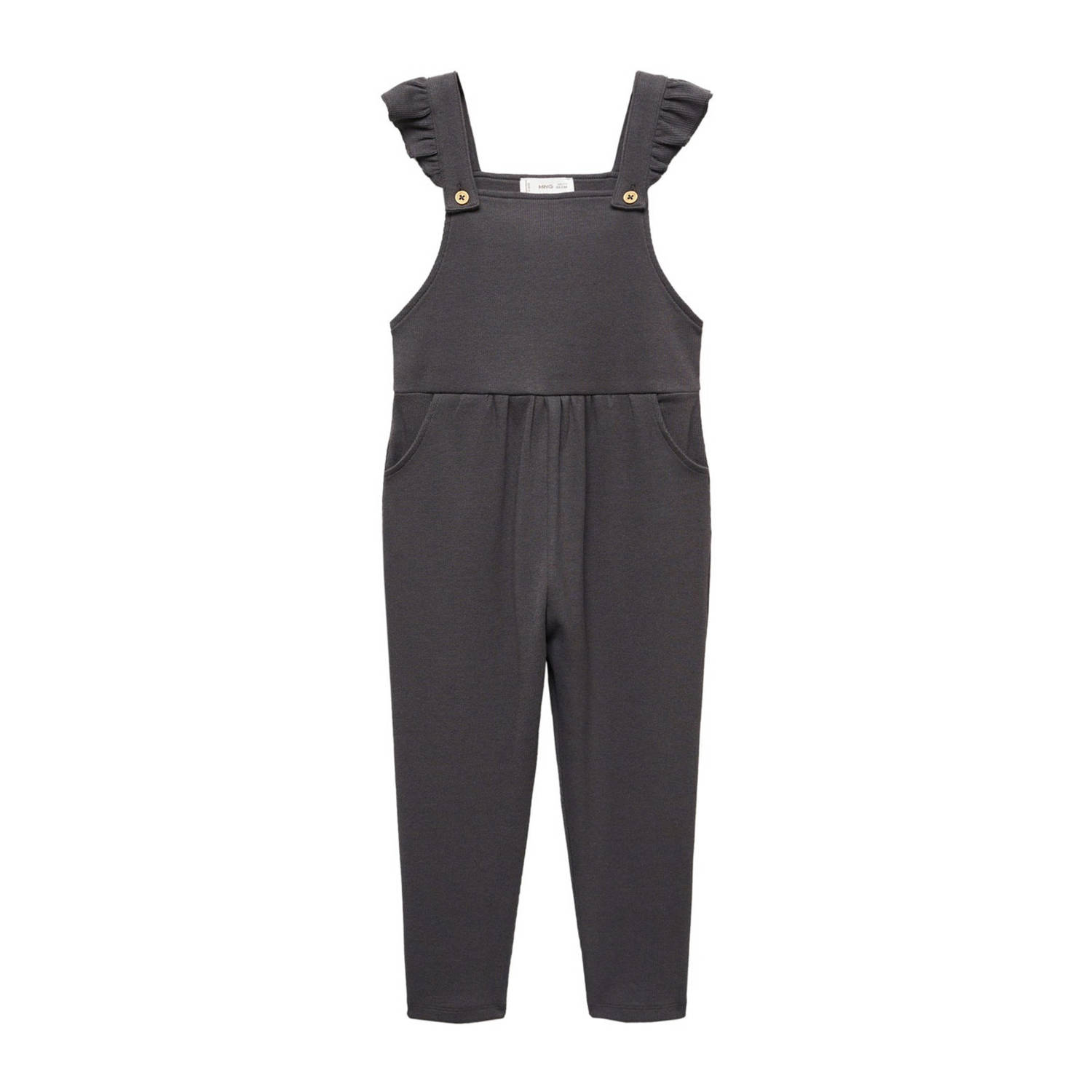 Mango Kids jumpsuit antraciet Grijs Meisjes Katoen Vierkante hals Effen 104